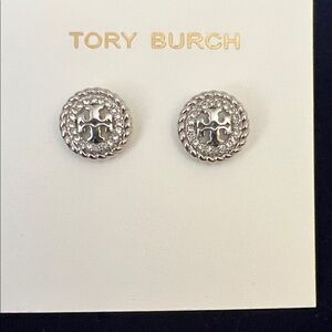 Tory Burch Silver Rope-Edge Cutout Logo Studs